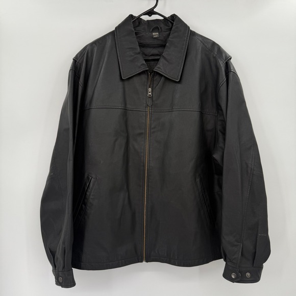 St Johns Bay Mens Leather Jacket‎ XL Quilted Lined Zip Front Casual 90's Y2K
